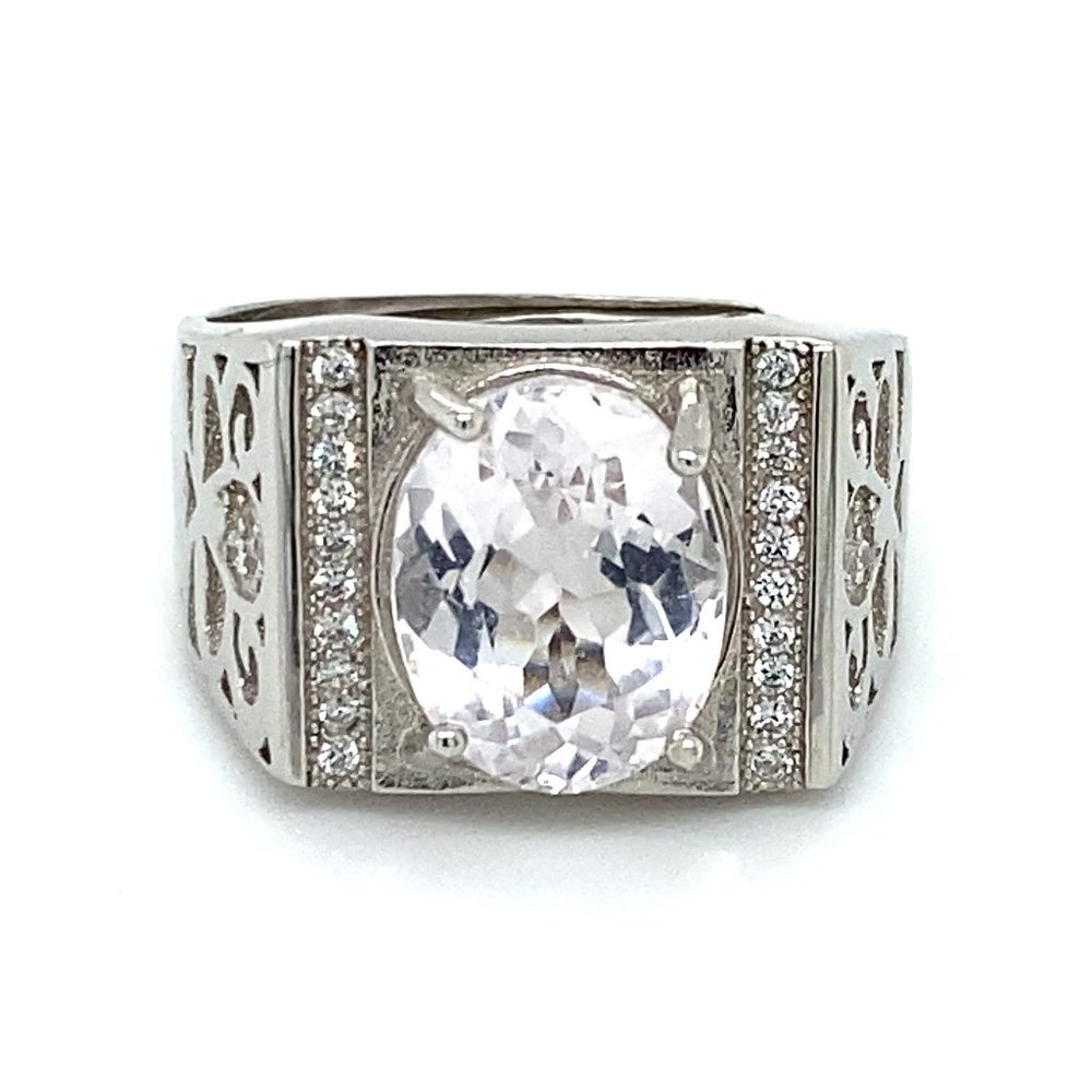 Pink Kunzite 3.90ct White Gold Finish Silver Ring